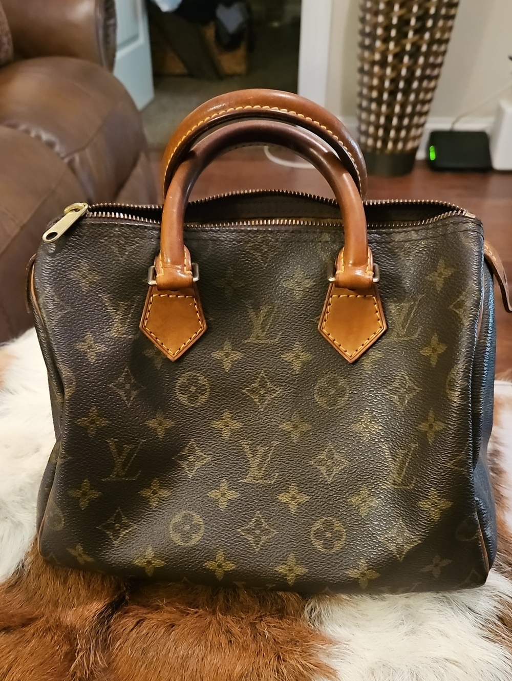 Louis Vuitton Brown Monogram Canvas Satchel - Brown Original Zipper Replaced